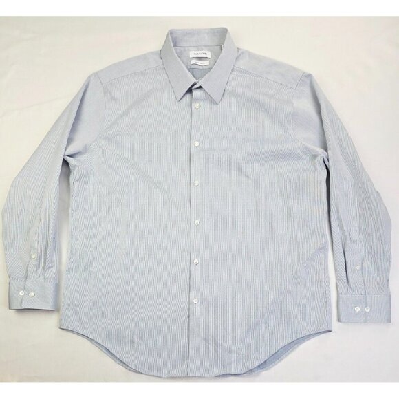 Calvin Klein Slim Fit Non Iron Mens Size 17.5 32/33 XL Gray Check Cotton Shirt - Picture 1 of 11